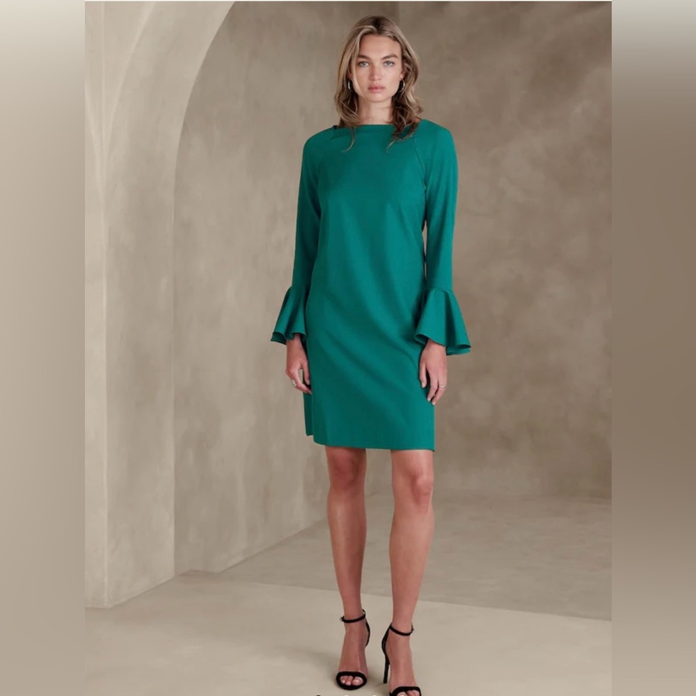 Banana Republic Green Bell Sleeve Shift Dress XL NWT Elegant Teal Cocktail Work